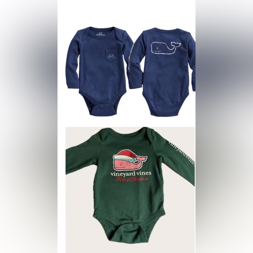 vineyard vines  2 Unisex  Baby Santa Whale Body Suit 3/6 Months green and blue